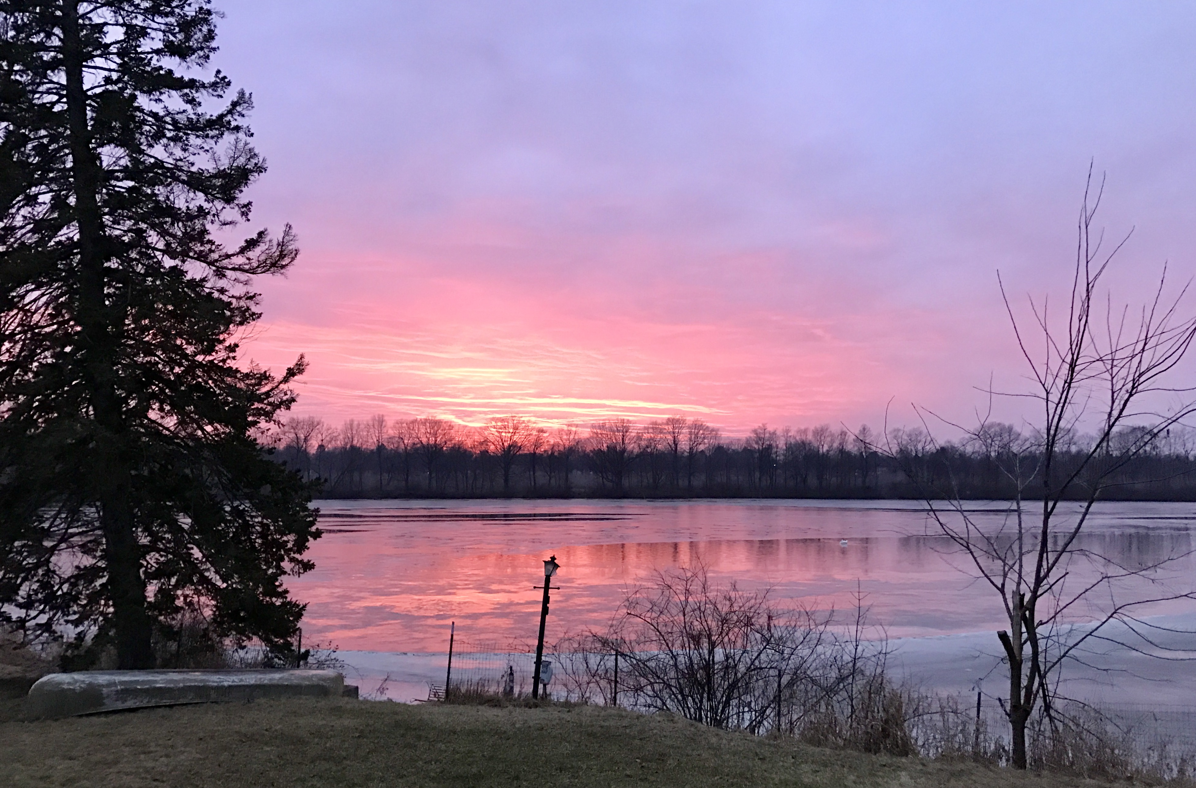 Snowy Sunset on Red Mill Pond